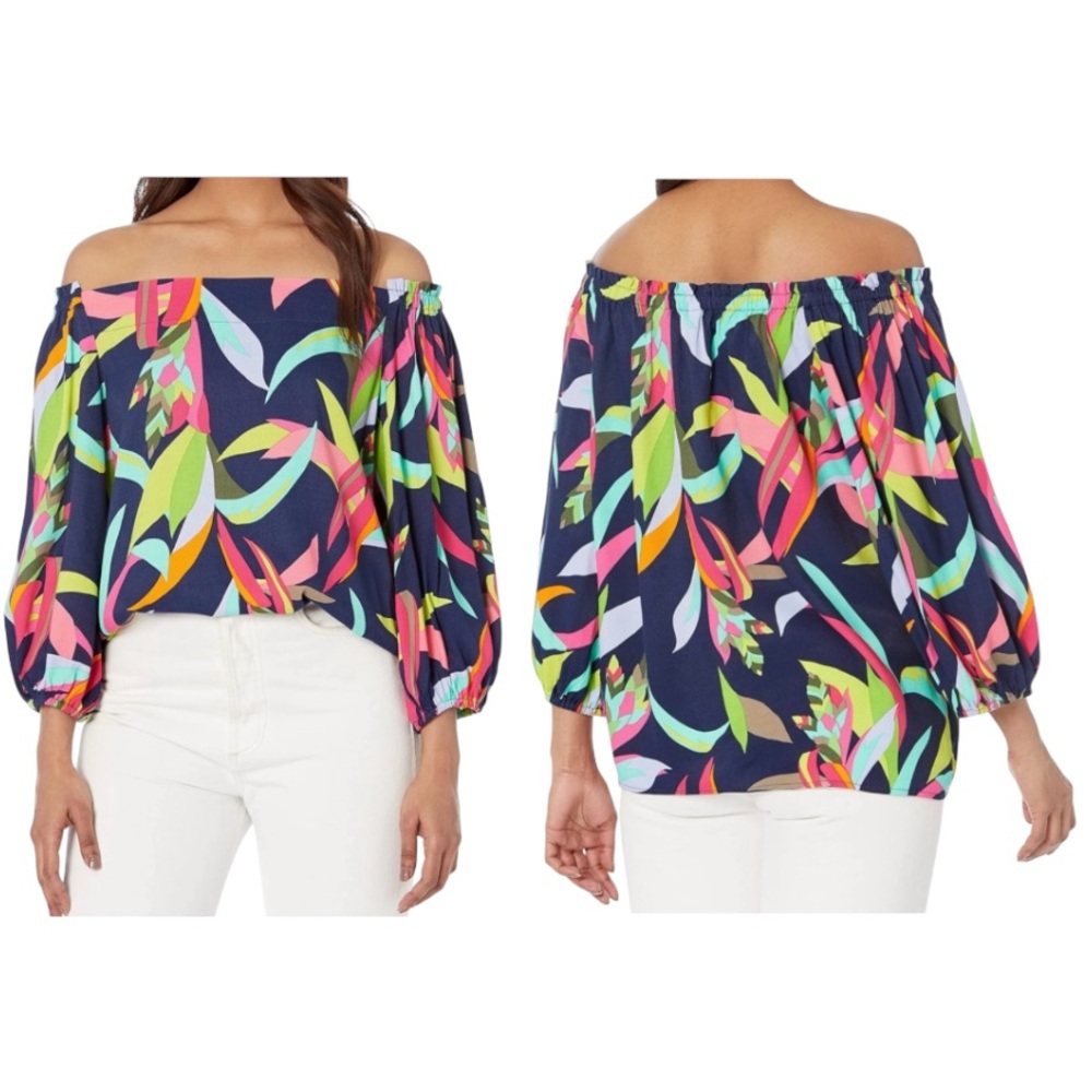 Trina Turk Equinox Off The Shoulder Top Multicolored Tropical Print‎ Size S